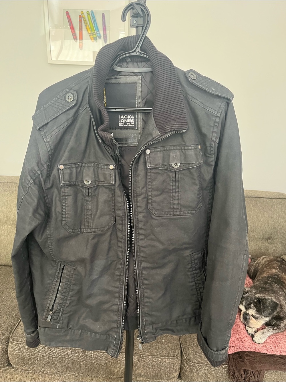 Jack & Jones Black Men's Military-Style Bomber Jacket